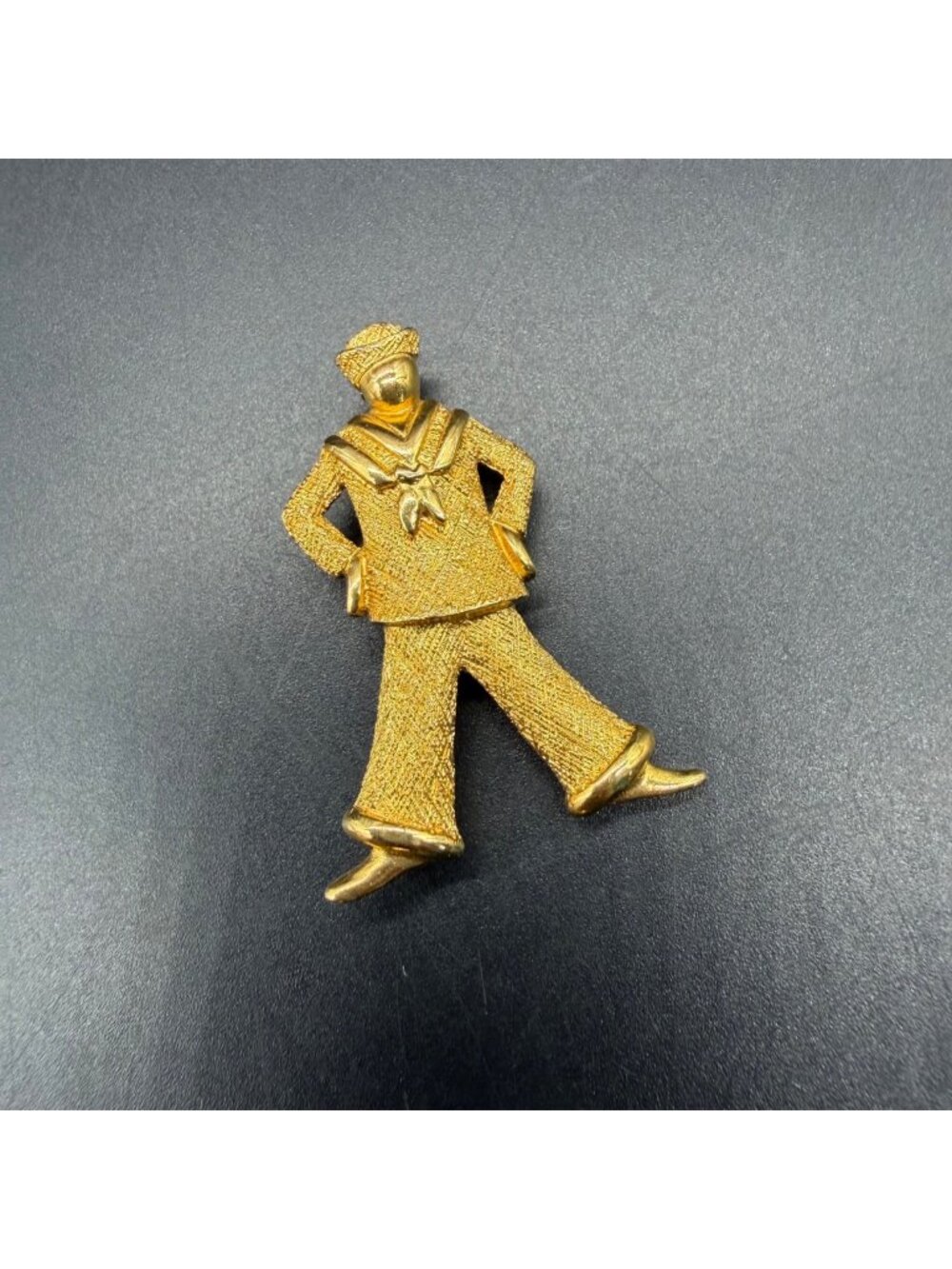 Vintage Sailor Pin Brooch Monet Gold Tone Nautical Kitschy Navy Man Retro
